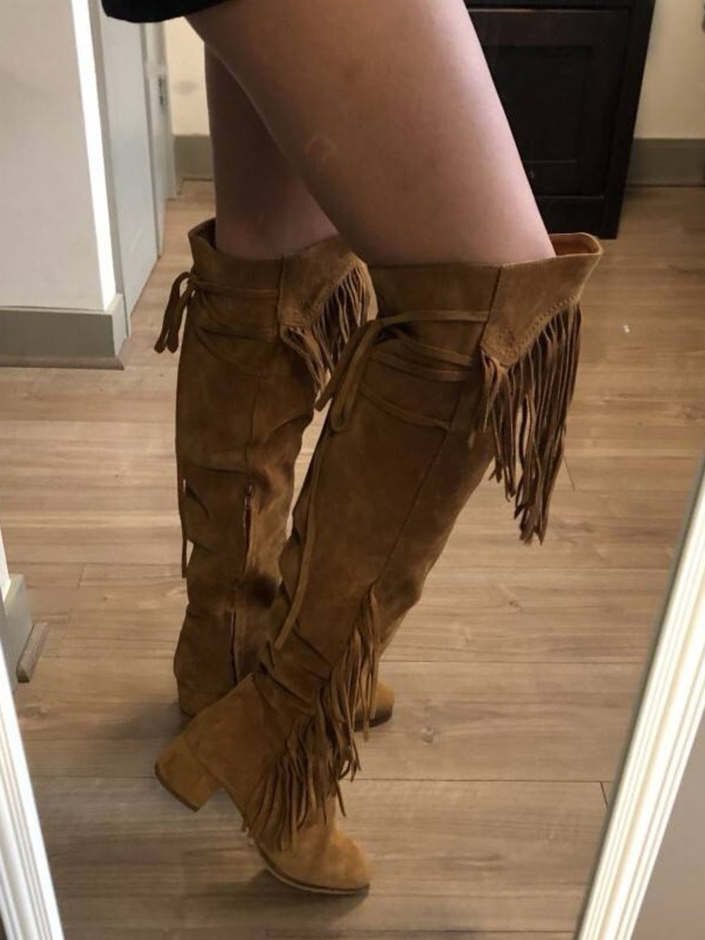 ZARA Festival Fringe Over-the-Knee Suede Boots - Tan - Picture 8 of 12